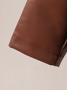 SHEIN 1pc Baby Boy Casual Fashion Faux Leather Jacket, Spring/Fall - Coffee Brown - View 4