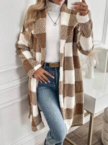 SHEIN LUNE 女士常规款长款宽松夹克，秋冬季保暖夹棉大衣 - 彩色 - 查看 6