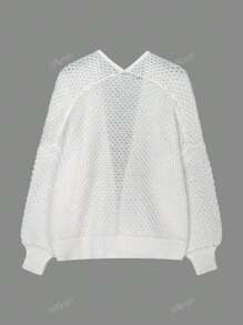 Women's Oversized Cute Crochet Cardigan Casual Lightweight Hollow Out V Neck Open Front Sweater