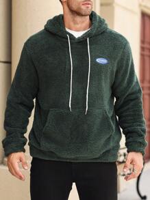 Manfinity Homme Plus Size Men's Letter Print Kangaroo Pocket Drawstring Hooded Teddy Sweatshirt