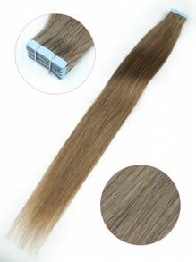 20pcs Straight Tape In 100% Human Hair Extension For Salon Silky Seamless Invisible 8# Light Cool Brown For Thin Hair Woman Natural Look Top Quality Dark Brown Color Tape In Hair Tape Ins Hair Extensions - S8 - View 2