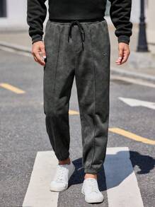 Manfinity VCAY Men's Knitted Slim-Fit Drawstring Waist Straight-Leg Casual Sweatpants, Suitable For Fall Daily Wear