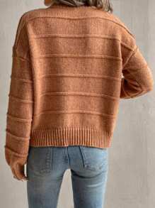 Chiquease Suéter casual de malha canelada relaxado e solto de cor sólida para mulheres, ideal para o outono