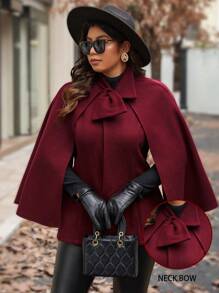 SHEIN Unity 大码女式纯色斗篷优雅短款外套，适合秋冬季