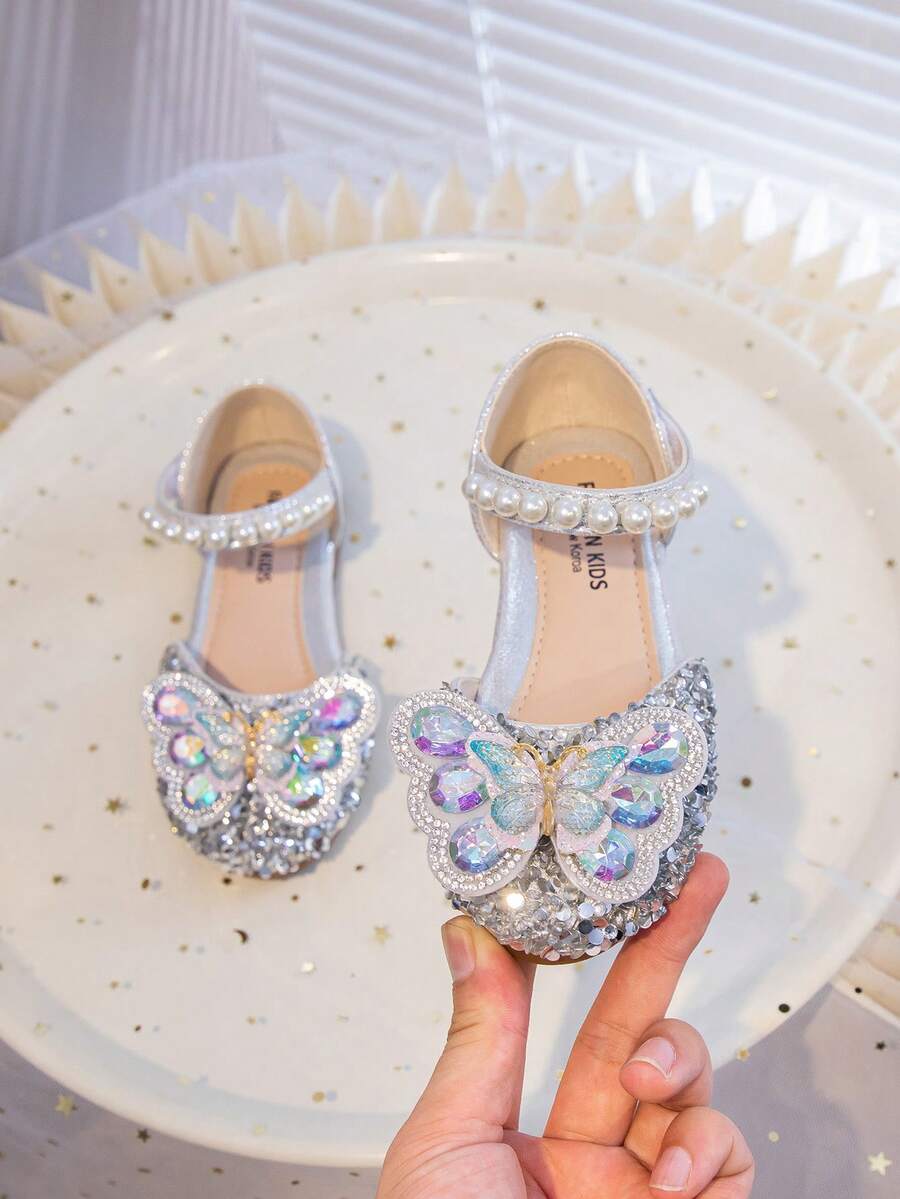 Giày bệt hình bướm đính đá dễ thương cho trẻ em - Bạc - Xem 1
