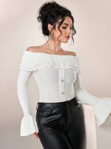 Modelyn Maglione elegante con maniche a sbuffo monospalla e tinta unita, per autunno/inverno