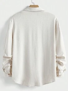 Manfinity VCAY 2 件男士修身休闲翻领长袖编织衬衫套装，秋季 - 杏色 - 查看 8