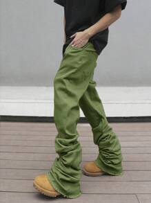 Manfinity Roghcode Men's Casual Washed Solid Color Flared Jeans