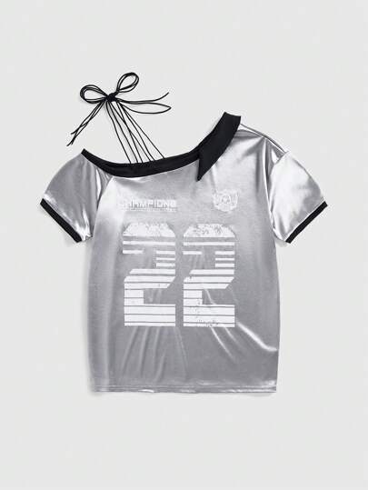 Grunge Punk Pull ample style sport décontracté, patchwork épaule football, gris clair