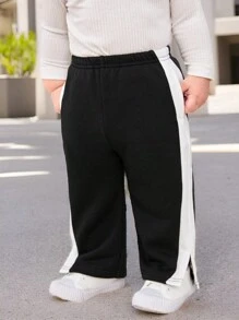 SHEIN Pantalones de pernera ancha con costura lateral y abertura lateral para bebé niño - Negro - Ver 1