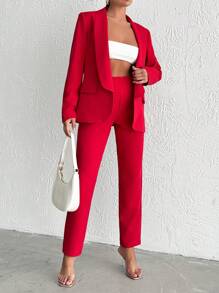 RueChic Shawl Collar Open Front Blazer & Pants - Hot Pink - View 4