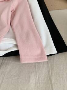 SHEIN LMoss Kids LMoss 3件套新生女宝宝荷叶边领针织连体衣，秋冬季