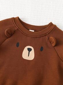 Cozy Pixies 2 pezzi Set neonato con felpa con cappuccio manica lunga con stampa orsetto cartoni animati e pantaloni con vita elastica e caviglie