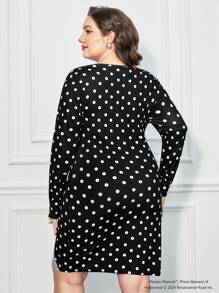 Marilyn Monroe X SHEIN Plus Size Elegancka sylwetka i obcisła sukienka z nadrukiem w kropki - Czarne - Zobacz 2