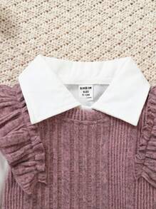 SHEIN 3pcs/Set Baby Girls' Casual Vintage Elegant Collar Top, Dress With Belt, Outfits