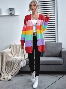 Chiquease 休闲拼色彩虹开衫，秋季 - 彩色 - 查看 3