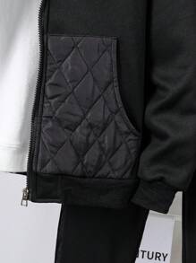 SHEIN 2pcs Teen Boy Winter Thicken Fleece Printed Hooded Jacket With Zip And Sweatpants Set - Black - View 4