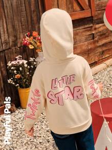 SHEIN 1pc Young Girl Cute/Retro/Casual/Back To School Star/Rhyme Graphic Long Sleeve Sweatshirt, Suitable For School And Outdoor, Spring/Autumn/Winter - Apricot - View 7