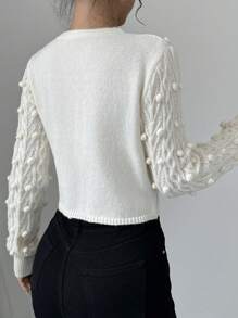 Chiquease Women's Solid Color Simple Casual Round Ball Decor Cardigan Fall Cloth For Women - White - View 2