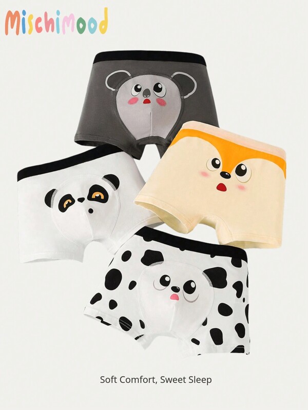 4pcs/Set Cute Cartoon Printed Boxer Briefs For Young Boys
