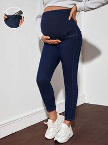 SHEIN Maternity Jeans With Elastic Waistband, Blue - Blue - View 1