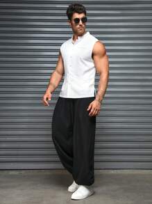 Manfinity Homme Men's White Button Front Split Hem Sleeveless Suit Vest - White - View 1