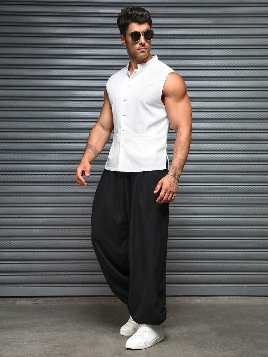 Manfinity Homme Men's White Button Front Split Hem Sleeveless Suit Vest - White - View 1