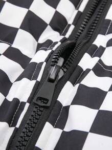 Manfinity Hypemode Men's Long Sleeve Zip-Up Plaid Padded Coat, Casual Daily Wear,Boyfriend Gift,Winter Warm Winter Coat,Fall Men Clothes