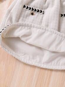 Tween 女童优雅花朵饰边前开襟夹克 + 休闲松紧腰裙 2 件套服装，秋冬 - 白色 - 查看 3