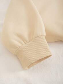 INAWLY Plus Size Embroidery Slogan Pattern Crew Neck Long Sleeve Sweatshirt Pullover Fall Winter Autumn - Apricot - View 4