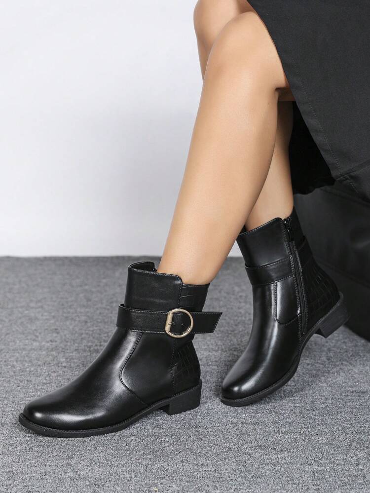 CUCCOO BIZCHIC Fashion Versatile Women Short Ankle Boots, Thick Heel, Zipper Side, Round Toe, Comfortable Casual Boots For Fall/Winter Fall