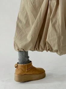 DAZY Women's Elastic Waist Ruffle Skirt With Drawstring, Flowy Casual Skirt, Spring/Summer Low Rise - Khaki - View 4