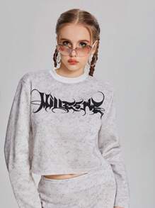 SHEIN 2 Stücke/Set Teenager Mädchen Sweatshirt mit Rundhalsausschnitt und Buchstabendruck, und Rock - Grau - Übersicht 7