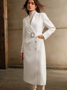 Anewsta Women's Pearl & Jewelry Textured Regular Jacket - White - View 3