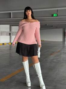 Flirla 大码女式秋冬时尚简约露肩柔软蓬松毛衣