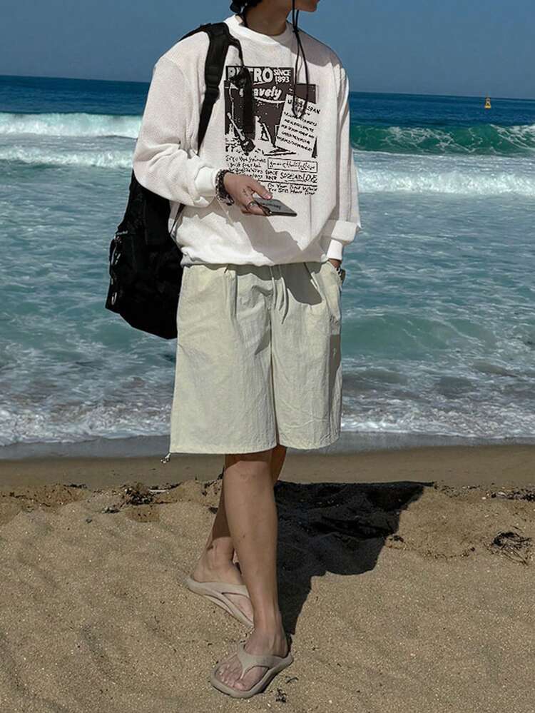 Men's Casual Slogan Printed Round Neck Long Sleeve T-Shirt, Autumn