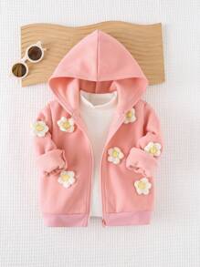 Cozy Pixies Baby Girl Casual Versatile 3D Flower Crew Neck Long Sleeve Cardigan