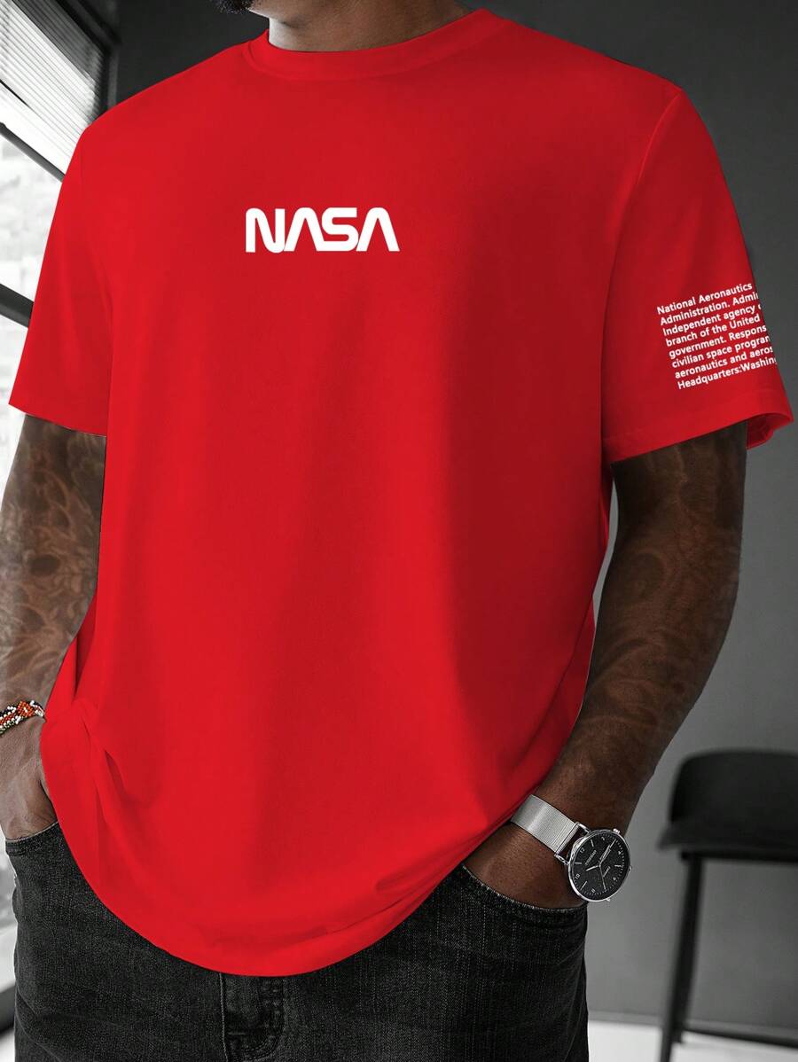 Manfinity Homme Plus Size Men's Summer Casual Slogan Print T-Shirt - Red - View 1