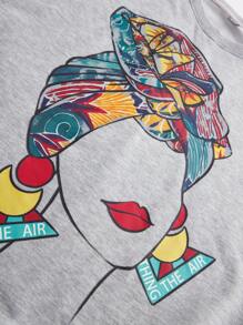 SHEIN Lady Áo nỉ in họa tiết đồ họa cổ điển dành cho nữ & Áo nỉ Halloween dành cho nữ Áo nỉ Giáng sinh - Màu Xám nhạt - Xem 4