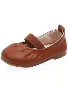 1 双中性儿童平底休闲皮鞋，女孩和男孩简约一脚蹬舒适软底运动鞋，适合春秋季节 - 棕色 - 查看 4