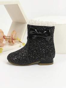 女童可爱高跟靴，保暖防滑软底冬季儿童靴 - 黑色 - 查看 7