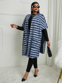 SHEIN SXY Chaqueta vaquera de mangas de murciélago de tweed de talla grande para mujeres, primavera y otoño