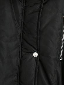 Flirla 大码纯色休闲夹棉外套，带口袋，长袖，长款，适合秋冬服装 - 黑色 - 查看 6