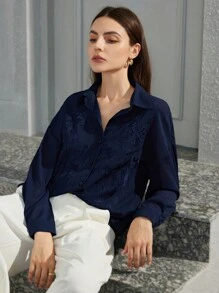 Aveloria Modichic French Style Elegant Embroidery Detail Women Blouse, Autumn