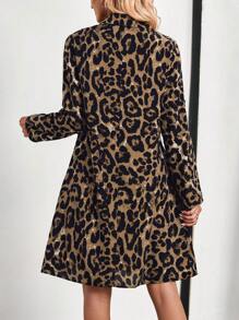 EMERY ROSE 女士豹纹卷袖半扣前开襟衬衫式连衣裙 - 彩色 - 查看 2