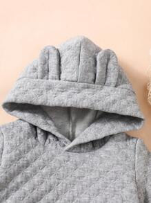 Áo hoodie dài tay họa tiết tai 3D thiết kế túi Kangaroo cho bé trai và quần nỉ, thích hợp mặc hàng ngày, chơi thể thao, hoạt động ngoài trời vào mùa thu/đông - Xám - Xem 3