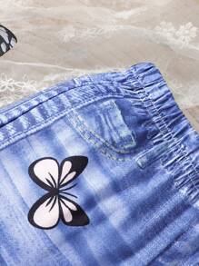 Baby Girl Digital Print Elastic Waist Long Pants, Spring/Autumn - Blue - View 3