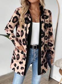 SHEIN LUNE Autumn/Winter Leopard Print Hooded Coat For Dailywear