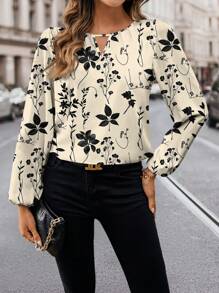 SHEIN Clasi Blusa de manga larga con cuello redondo con estampado floral vintage informal para mujeres, otoño/invierno - Multicolor - Ver 5