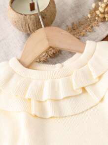 Baby Girl Fashionable Cute Double Ruffle Collar Ribbed Knit Sweater